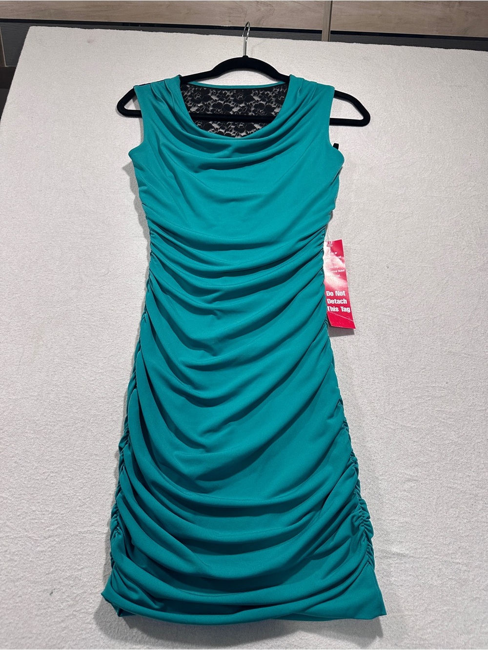 Sweet Storm Teal Ruched Sleeveless Dress with Lace Back